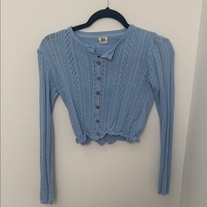 BDG Light Blue Knit Button-Down Shirt